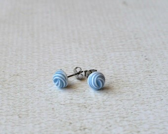 Titanium Earrings- Blue and White Swirl Earring Posts- Vintage Titanium Studs- Light Blue Earrings- Small Studs- Great For Sensitive Ears
