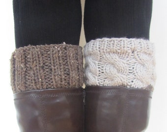 2 IN 1 - REVERSIBLE Hand Knitted Boot Cuffs - 2 Colors, 2 Patterns - No Seam Line - 28 COLORS available
