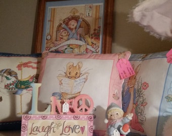 Decorative Beatrix Potter The Tailor of GLOUCESTER 14 inch pillow with satin piping made from VINTAGE 1992 Beatrix Potter fabric Intl