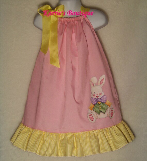 Items similar to Easter Bunny Pillowcase Dress / Pink / Yellow/ Rabbit/ Cute / Newborn / Infant ...