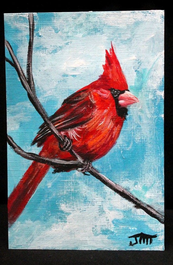 Cardinal Bird Original acrylic painting on 4 x by SouthernPassions