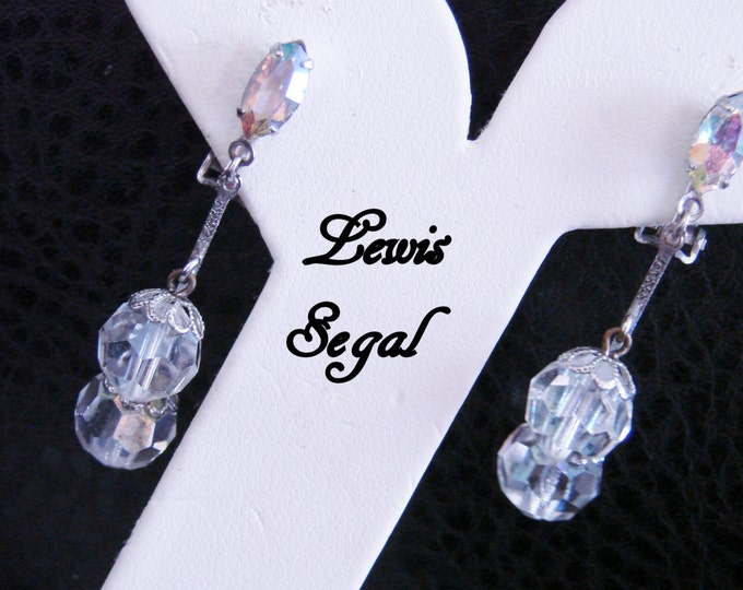 Lewis Segal of California Crystal Aurora Borealis Chandelier Clip Earrings / Wedding Bridal / Dangle / Vintage Jewelry / Jewellery