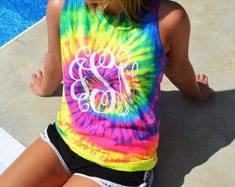 Tye Dye Tank Top, Tie Dye Tank, Monogram Tank Top, Monogrammed Tie Dyed Shirt, Monogram Tie Die Tank Shirt, Monogram Tie Die Tank