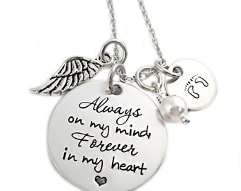 Personalized Memorial Jewelry - Always on my mind Forever in my heart - Miscarriage Remembrance - Miscarriage Necklace - Infant Loss - 1119
