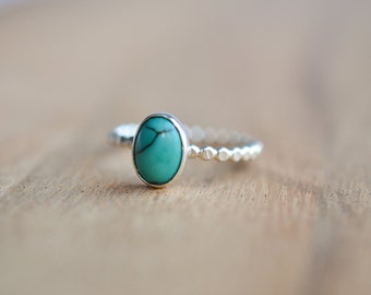 Sterling Silver Turquoise Ring - Genuine Turquoise Ring - Oval Turquoise Ring - December Birthstone Ring