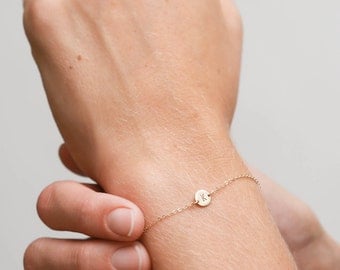 Super Dainty Initial Bracelet, Delicate Personalized (or blank) Disk Bracelet • Tiny Disc in 14k Gold Fill, Sterling or Rose Gold • LB206