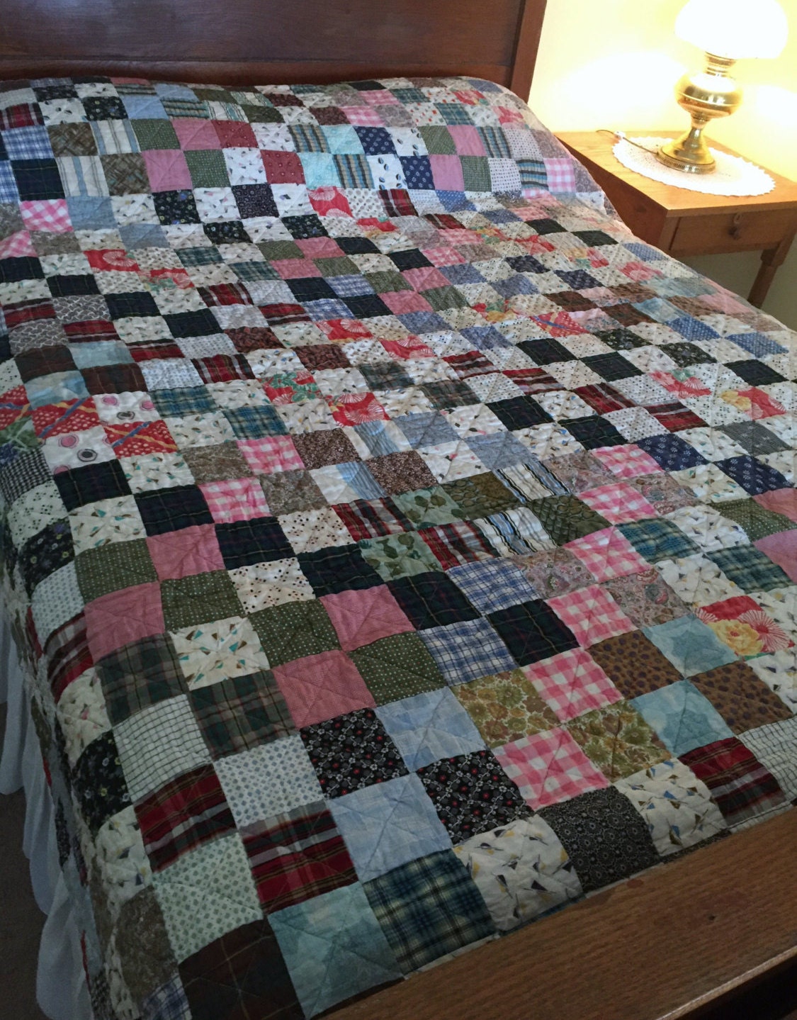 Vintage Handmade Quilt Double Sided Quilted Cotton Fabric