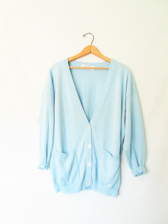 Vintage Super Soft Baby Blue Cardigan Sweater Sz L