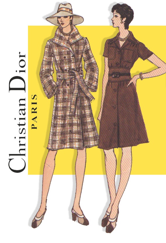 Items similar to Christian Dior Designer Coat with Shawl Collar & Dress