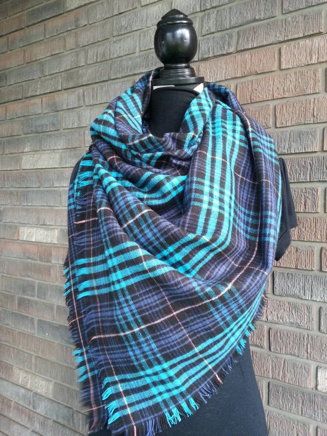 Handmade Plaid Blanket Scarf/Oversize Plaid Scarf/Blanket