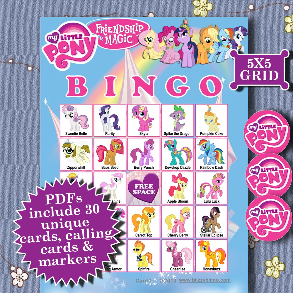 MY LITTLE PONY 5x5 Bingo printable PDFs contain everything you