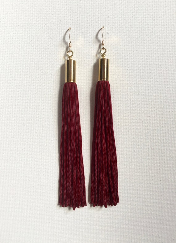 Maroon & Gold Tassel Earrings