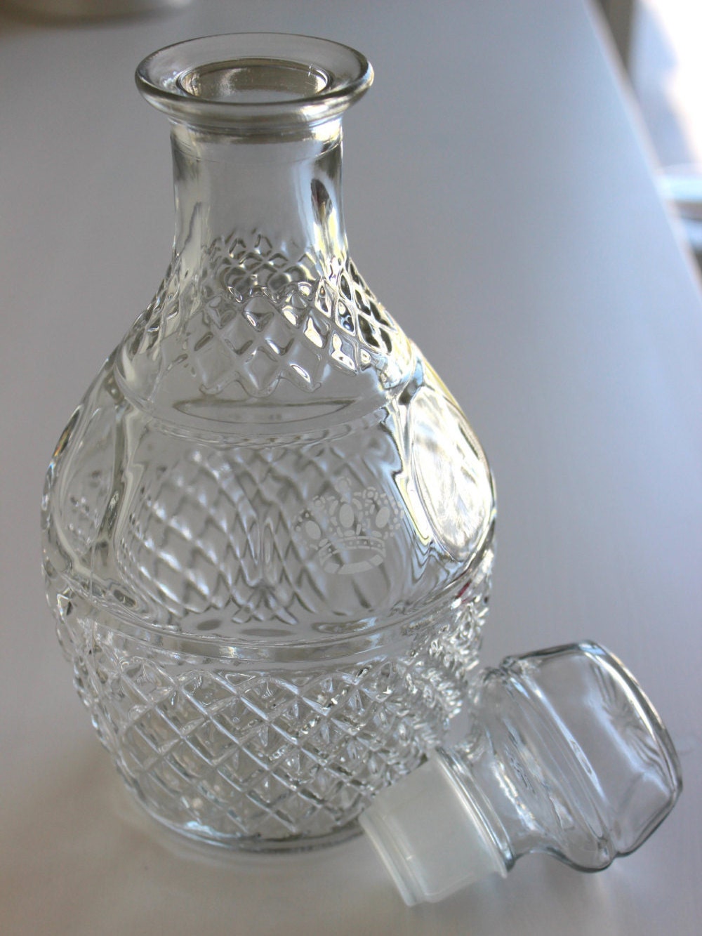 Vintage Decanter Glass Cut Crystal With Lid Stopper Crown