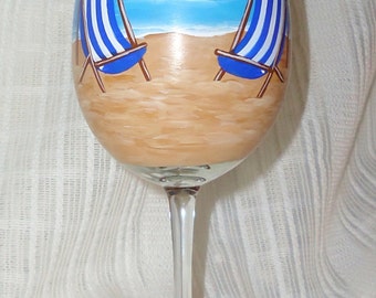 Painted wine glasses, Beach wine glasses, Beach chairs, Wine Glasses, Hand painted wine glasses, Custom wine glasses, Unique wine glasses