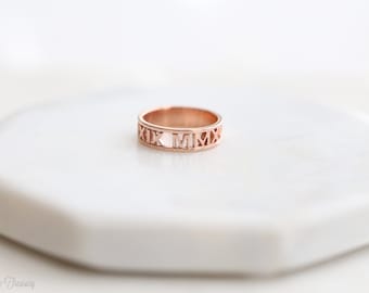Roman numeral ring – Coordinates ring – Personalized wedding date ring – Coordinates ring – Wedding ring – Anniversary ring