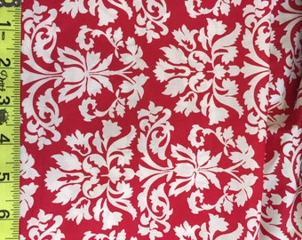 Red damask fabric | Etsy