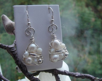 Sterling Silver! Pearl Earrings, intricately wired!