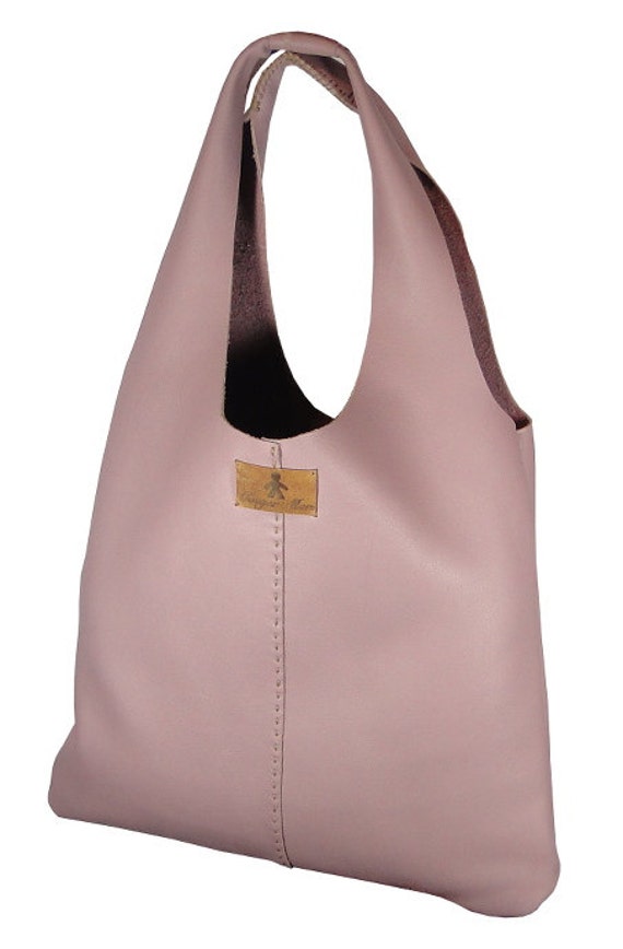 Light Pink Leather Hobo Bag Pale Pink Leather by GingermenLeather