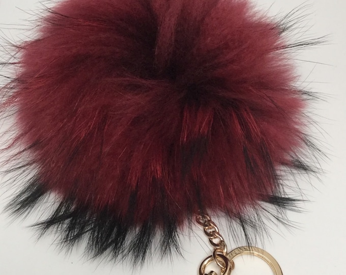 Vine with black tips Raccoon Fur Pom Pom bag charm clover flower charm Keychain fur puff ball totem