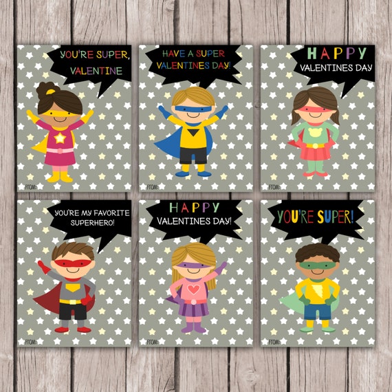 Superhero Valentine Cards Kids Valentine Cards by ...