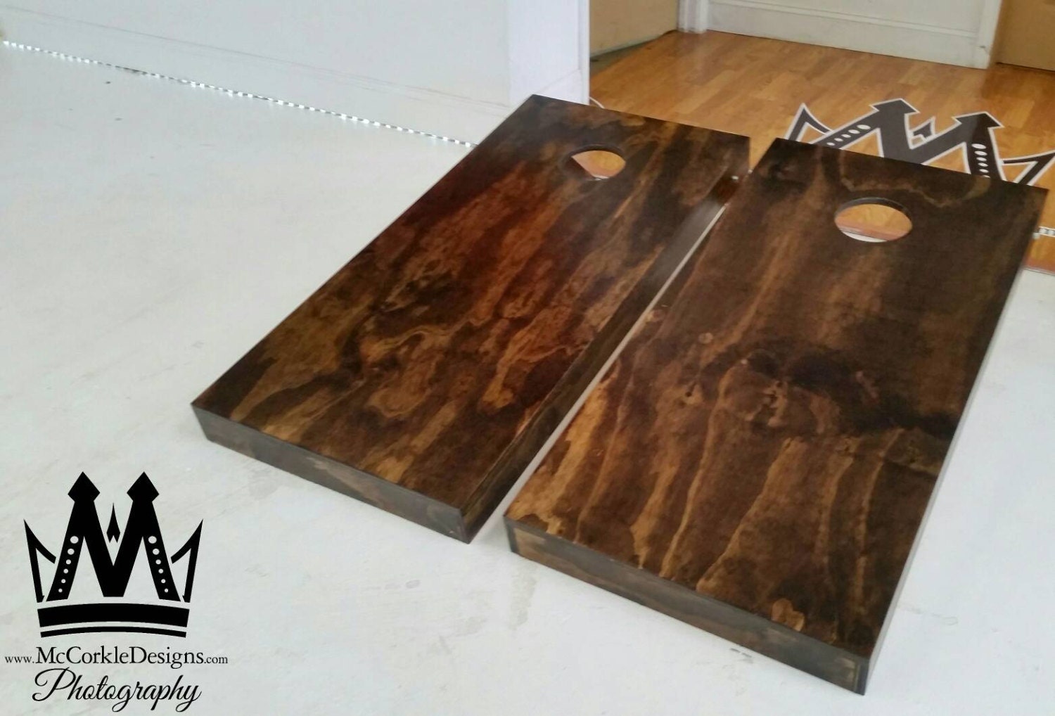 Cornhole boards natural rustic woodgrain Dark Walnut finish