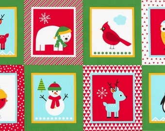SALE Holiday Jingle 4 Christmas Blocks Fabric Panel Ann Kelle Robert Kaufman