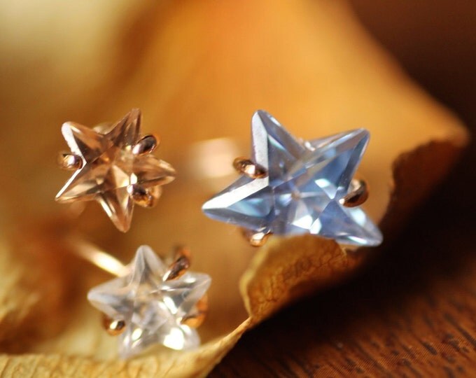 Star ring - Cubic zirconia ring - Stone ring - Open ring - Silver star ring - Gold star ring - Gift idea