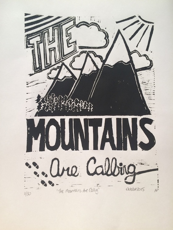 The Mountains Are Calling Linocut Limited Edition Print on Etsy