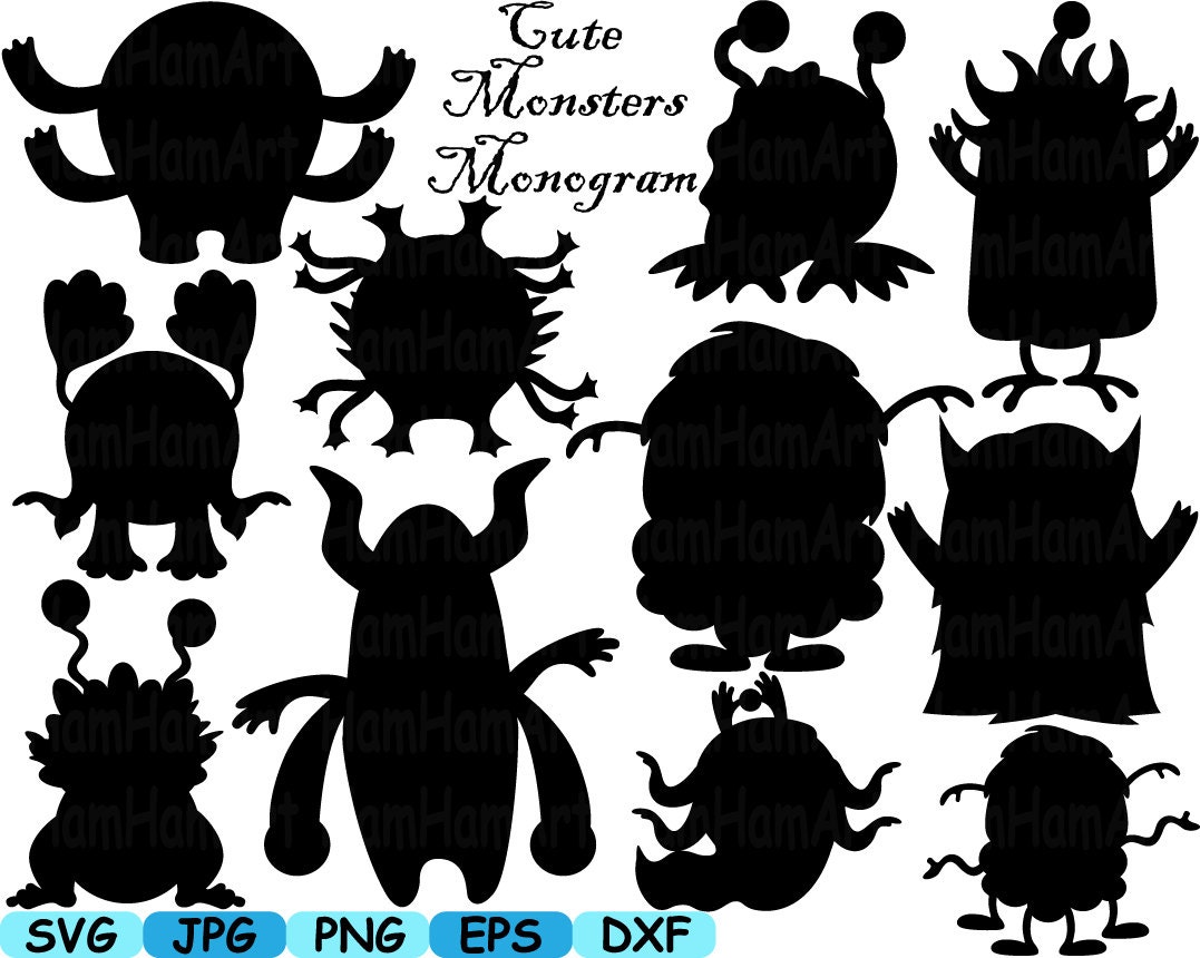 Download Cute Monsters v3 Silhouettes alien Cutting Files svg GERMS Animals illustration Digital eps png ...