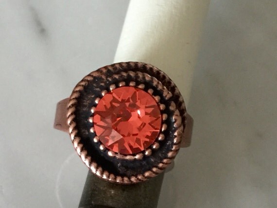 Swarovski Padparadscha Ring, Padparadscha Crystal Ring, Swarovski Padparadscha Crystal Ring, Padparadscha Rope Ring