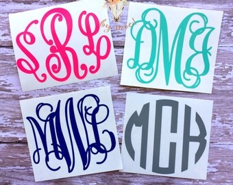 Custom Vinyl Monogram Decal / Vine Monogram / Circle Monogram / Fancy Circle Monogram / Monogram Car Decal