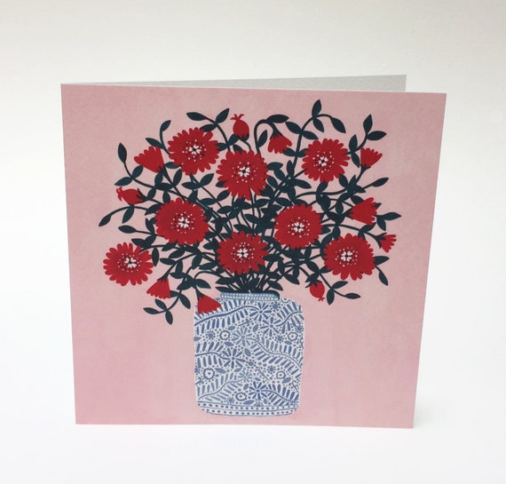 Red Flowers Greeting Card by SianSummerhayes on Etsy