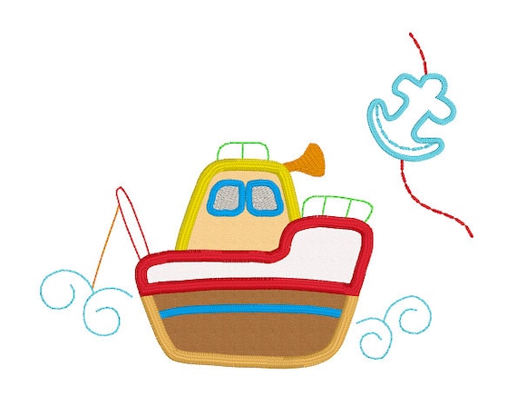 Fishing Boat Applique Machine Embroidery Design Nautical