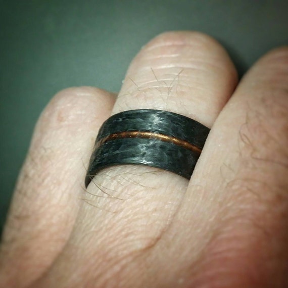 Hammered Finish Carbon Fiber Ring. Centered by
