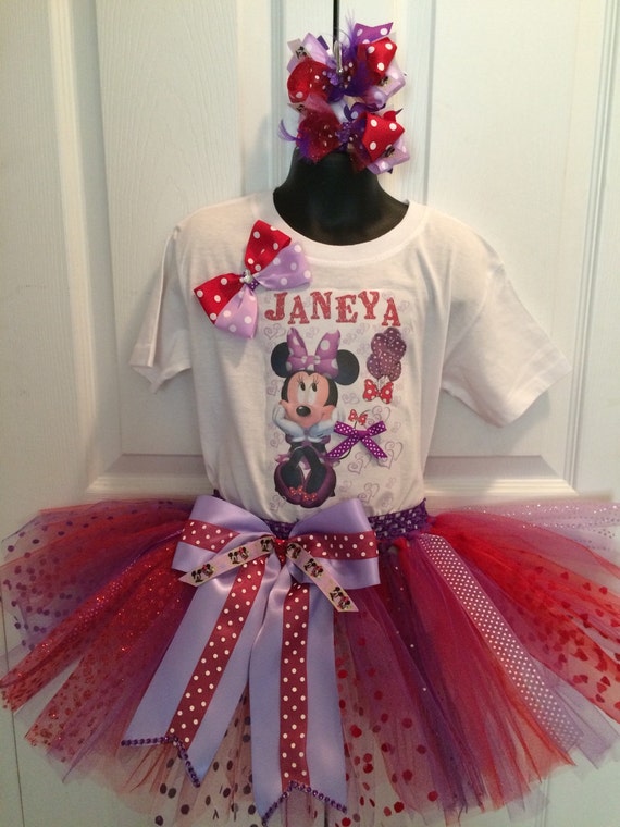 Baby Girl Minnie Mouse inspired tutu set red and purple