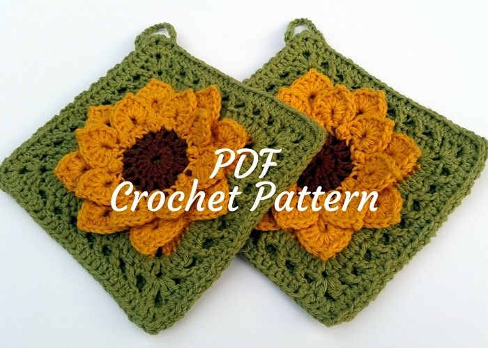 Sunflower Potholder Pattern Crochet Pattern Fall Decor