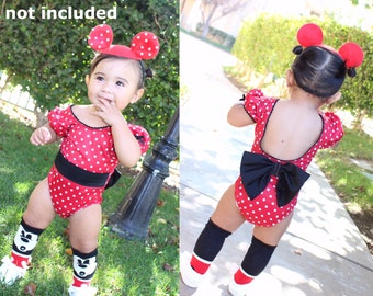One Piece Baby and Girl's Leotards, Minnie Mouse birthday outfit inspired Leotards with a matching headband Included! Minnie mouse leotard