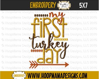 Machine Applique Embroidery Design - My First Turkey Day - Thanksgiving 4x4 5x7 6x10