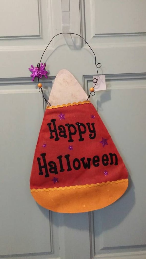 Items similar to Halloween Door Hanger, Candy Corn Door Hanger, Painted