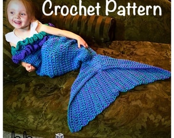 Mermaid Tail Blanket with Ruffles - PATTERN ONLY - Crochet - Size: Toddler, Child & Adult