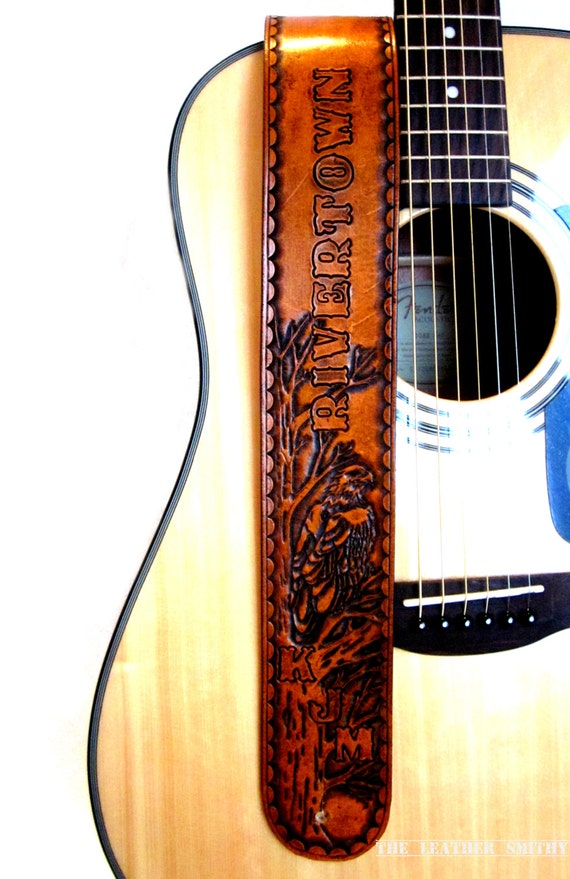 Eagle Guitar Strap Hand Tooled Leather Guitar Strap Leather