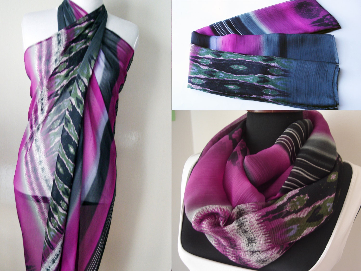 Purple gray scarf Long Pareo Scarf Silk Shawls by DesignHappyDay