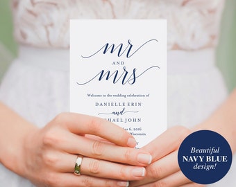 Wedding Program Template, Wedding Program Printable, Navy Blue Wedding Decorations, Wedding Template, PDF Instant Download #BPB320_3