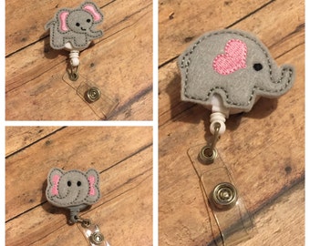 Elephant Badge Reel - Id holder - Retractable Badge Holder - Name Badge Holder - Nurse Name Badge Holder - Elephant - Elephant Badge clip