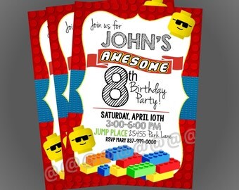 Lego Birthday Invitation, Lego Birthday, Boys Birthday, Lego Theme