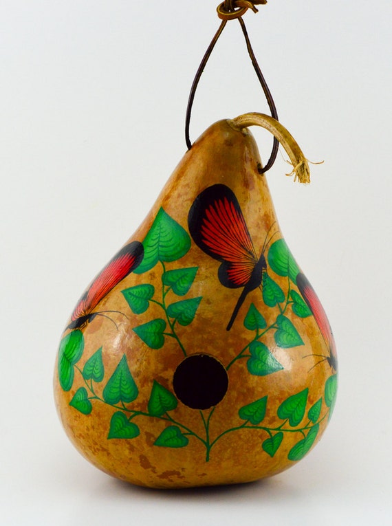 Butterfly Birdhouse - Gourd Birdhouse - Wren House - Ivy design - Purple Butterfly - Perfect Gift - Natural Home - Painted Gourd