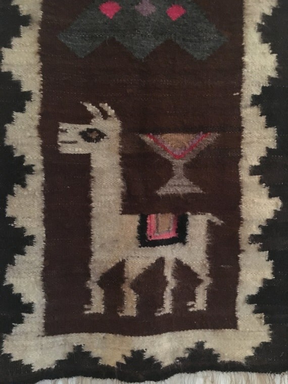 Vintage Alpaca Peruvian Woven Wool Wall Hanging Rug / Runner