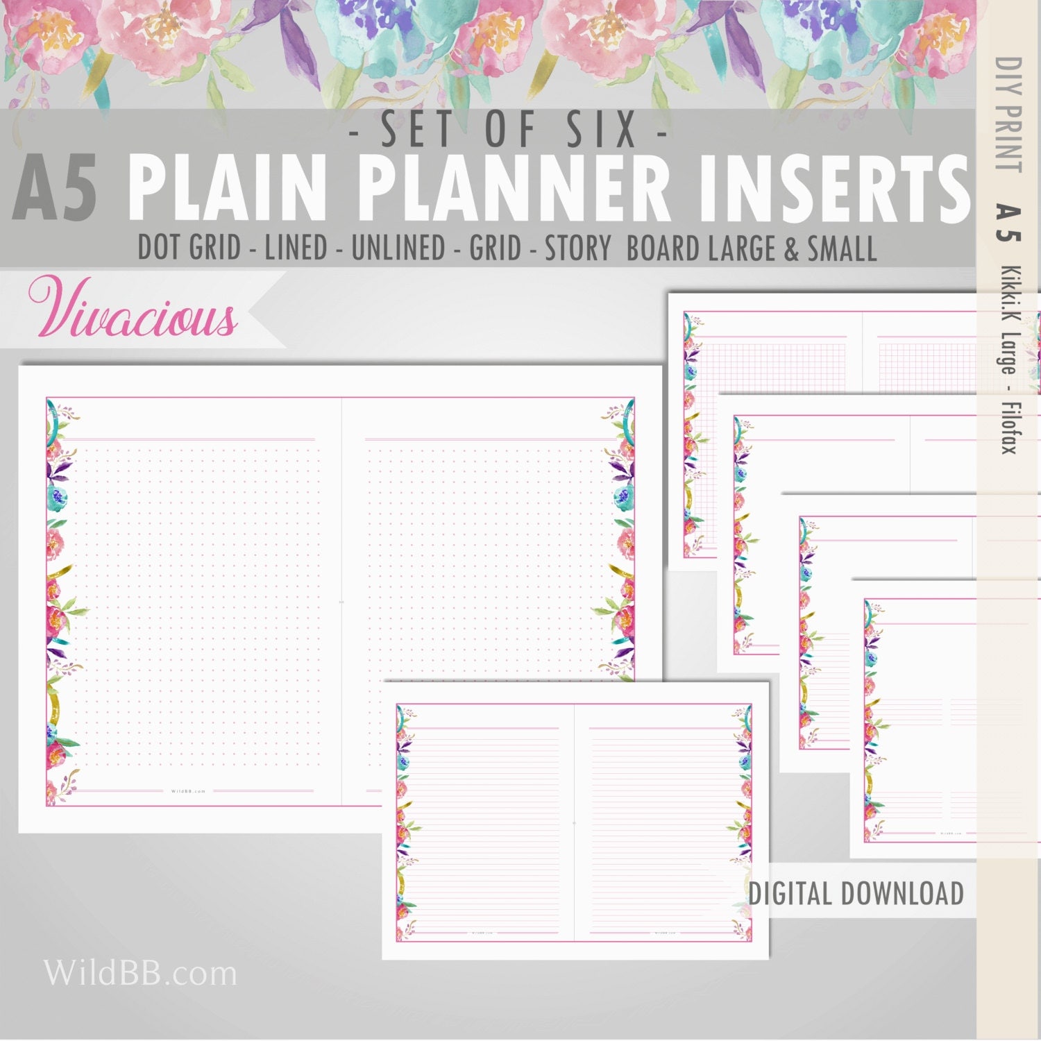 A5 Printable Planner Inserts Plain Lined Dot Grid