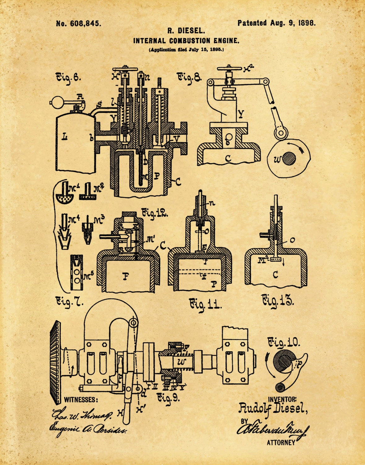 Patent 1898 Diesel Engine Invented by Rudolf Diesel - Art Print ...