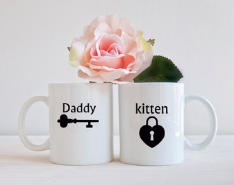 BDSM couples coffee mugs, matching mugs, kitten, daddy, gifts for him, gifts for her, gifts for couples, personalized gifts, gifts under 25